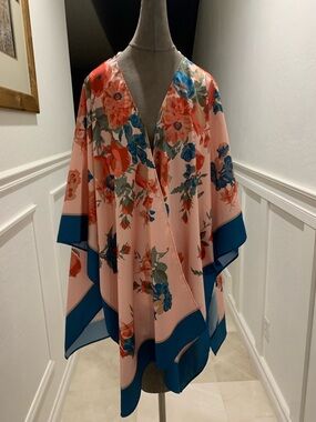 Nordstrom Rosette Supersoft Topper Floral Pink & Teal Kimono Cover-Up one size